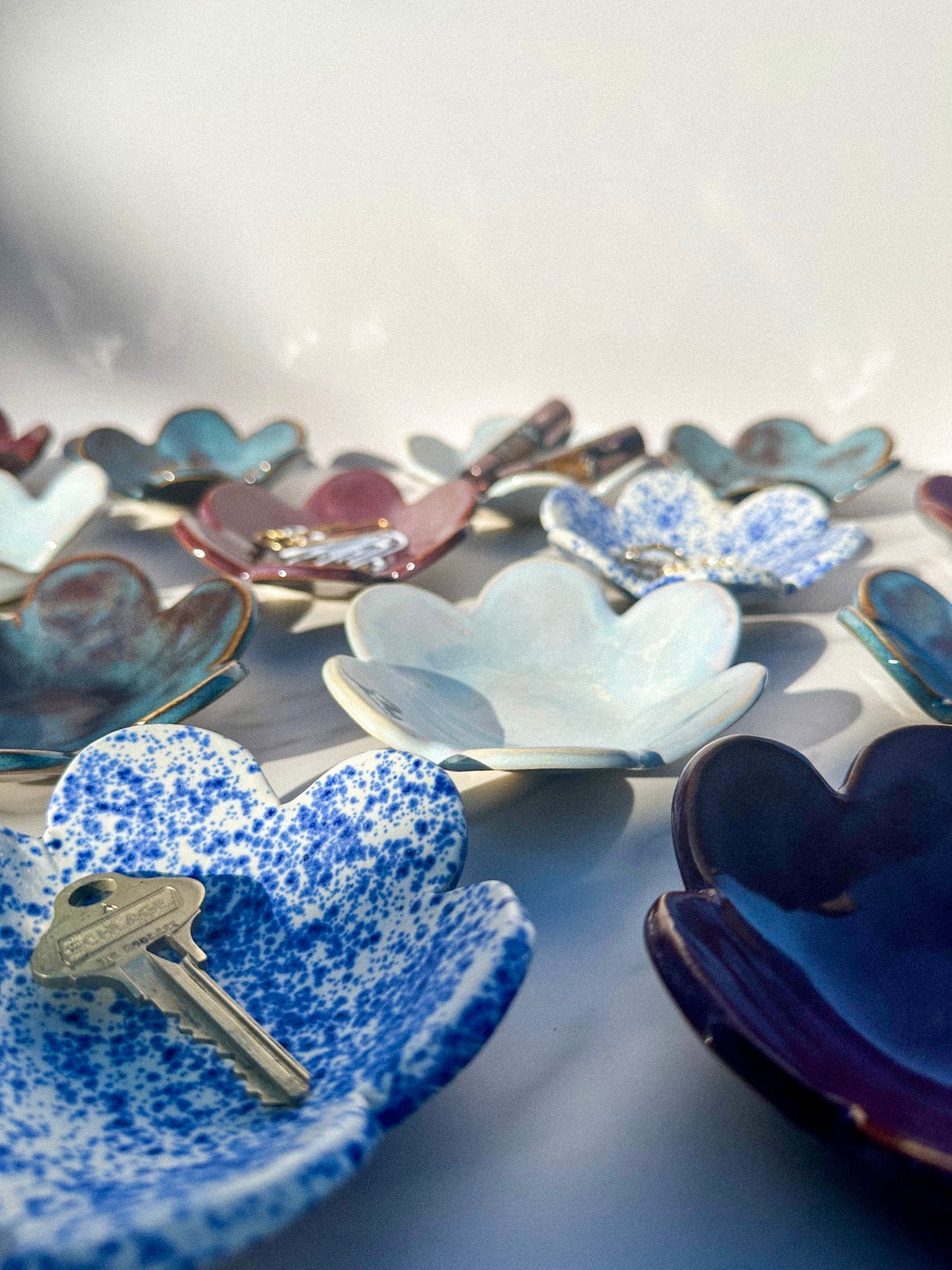FLOWER TRINKET DISH - BLUE SPLATTERWARE