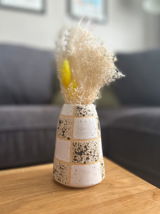 WINTERWOOD + WHITE CHECKER BUD VASE