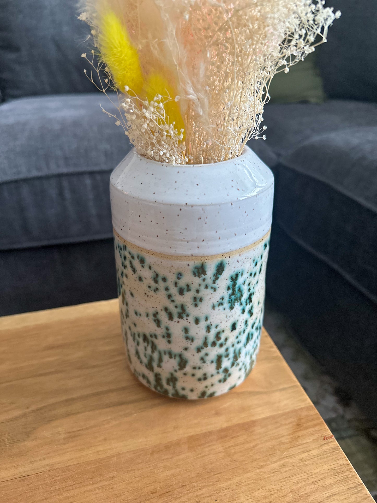 WHITE + GREEN JASPER DUOTONE VASE