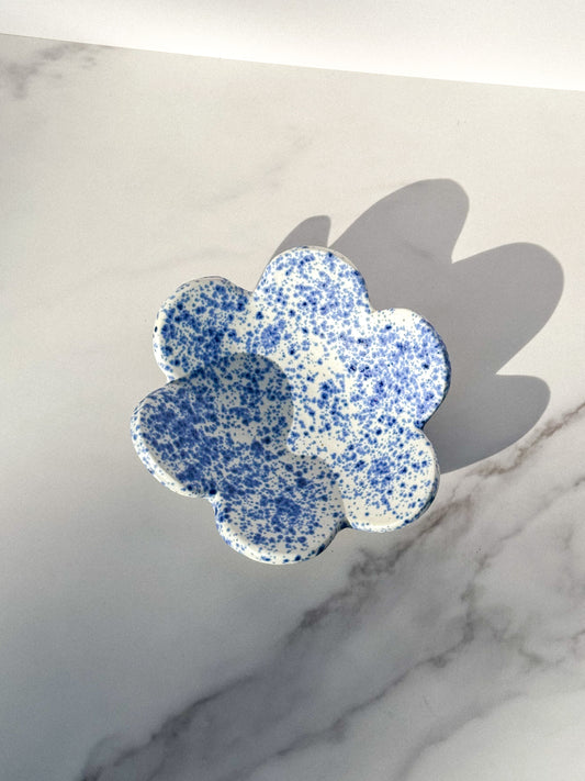 FLOWER TRINKET DISH - BLUE SPLATTERWARE